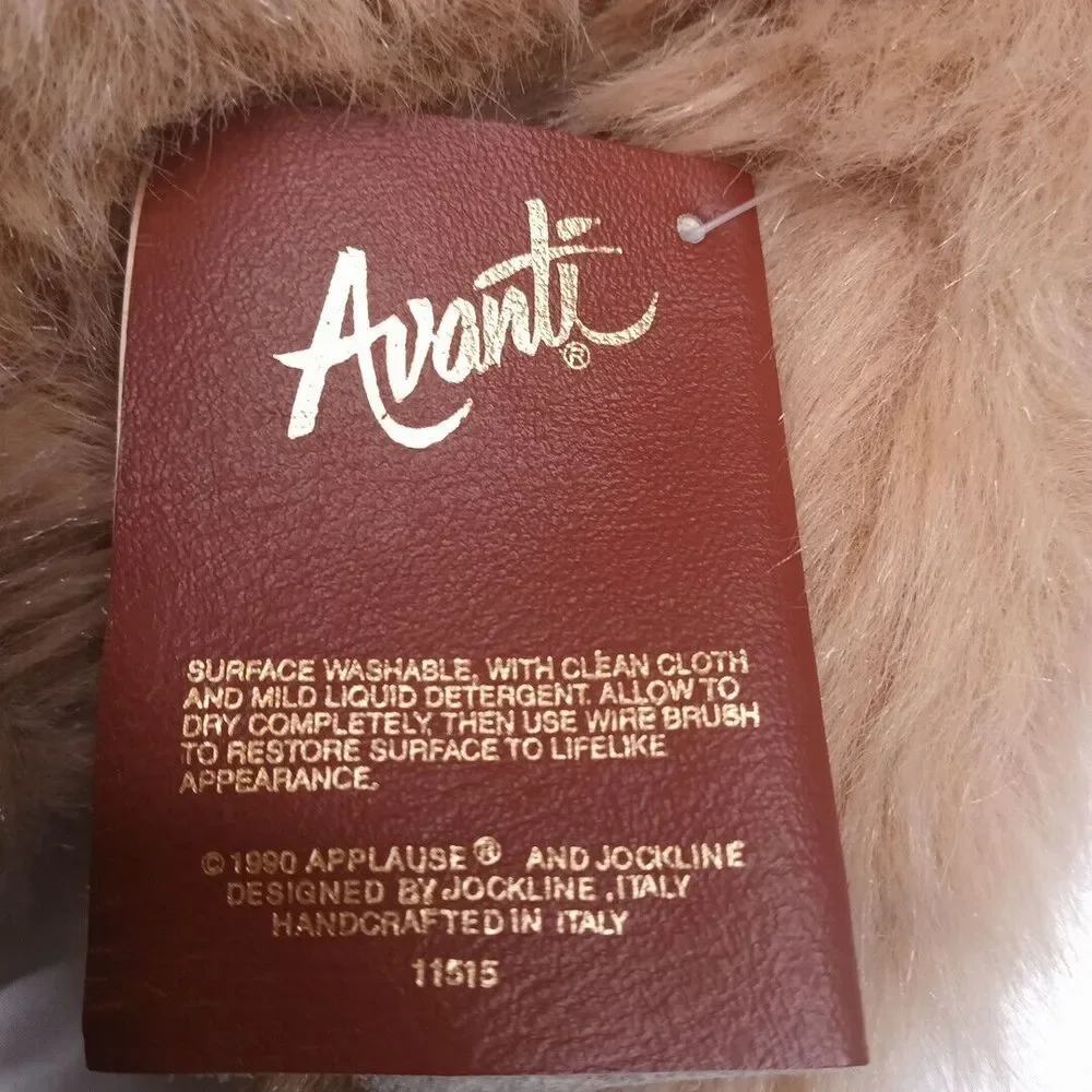 Vintage Applause Avanti Italy Leather Tag Teddy Bear Plush 1990s‎ Ltd 2492/6000